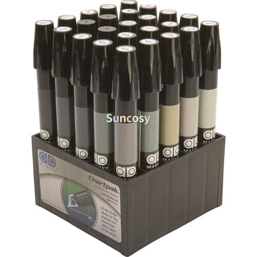 AD Marker The Original Chartpak, Tri-Nib, 25 Assorted Warm/Cool Grey Colors in Tabletop Cube, 1 Set (E)