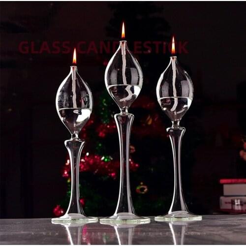 Free Shipping 3pcs/pack Tall Form Transparent Glass Oil Lamp Wedding Decoration Handcraft Candle Light Friend Gift