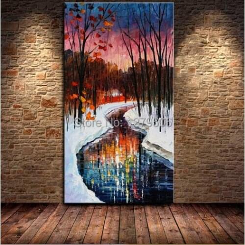 Freeshipping Handpainted Modern Wall Art Picture Winter Scenery Painting Home Decor Knife Oil PaintingsAbstraction Hang Picture