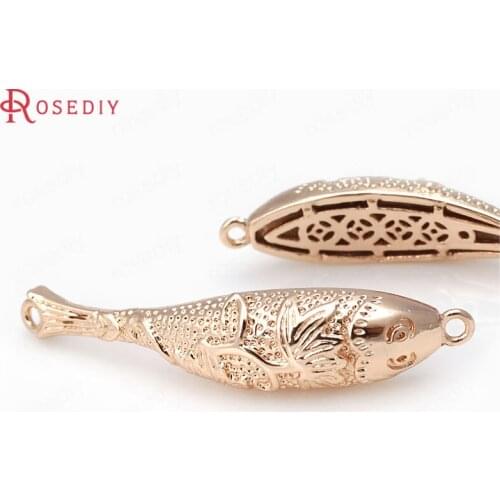 D149)6 pieces 42x9mm 24K Champagne Gold Color Brass 3 Holes Curved Fish Bracelet Connector High Quality Jewelry Accessories