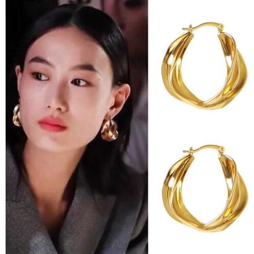 Elegant Women Vintage Irregular Large Circle Earrings Copper Material Ins Popular Luxury Fashion Earring Jewelry Gift