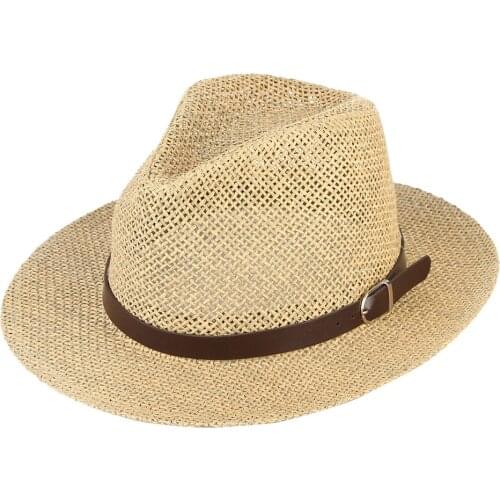 GEMVIE 2021 New Fashion Spring Summer Straw Paper Fedora Hat Sun Visor Breathable Panama Hat Jazz Cap With Buckle Leather Band