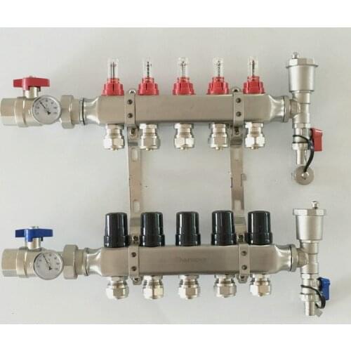 Underfloor heating manifolds 5 ports stainless steel 1 DN25 for 16mm pex
