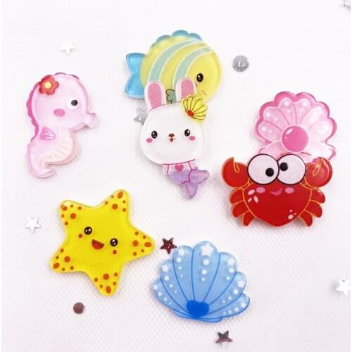 Colorful Mix Seahorse, Star, Fish, Crab, Shell Flatback Acrylic Sheet Miniature Pattern Applique DIY Scrapbook Home Decor Craft