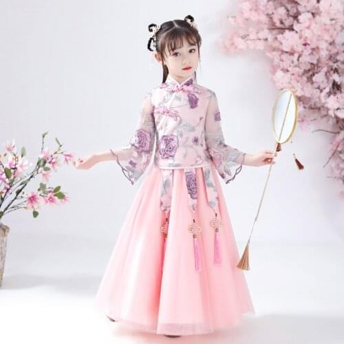 Girls Wedding Prom Dresses Lace Cheongsam Chinese Flower Girl Dress Pageant Kids Princesss Dresses for Party Vestido Chino