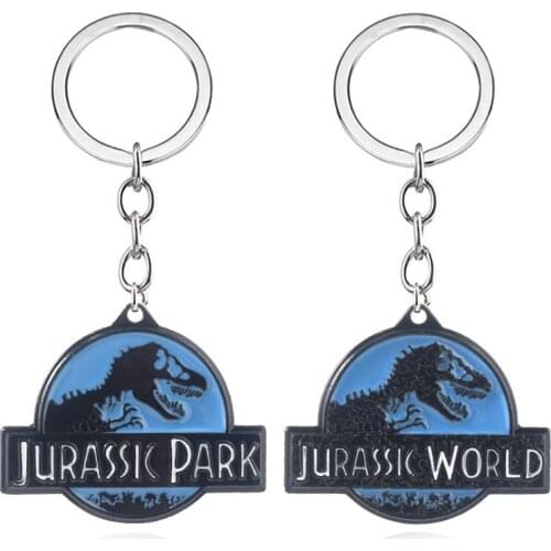 Jurassic Park Dinosaur Metal Keychain For Men Women Jurassic World Double Faced Keyring Pendant Men Car Women Bag Accessories