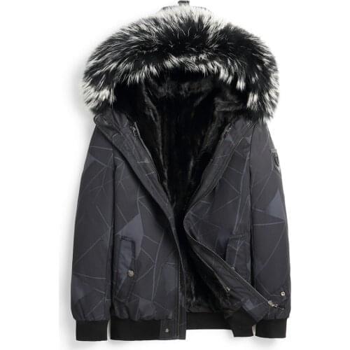 2020 New Mink Fur Lined Fox Fur Trimmed Collar Hooded Fur Parkas Men Winetr Camouflage Real Fur Parkas