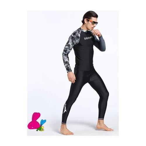 Men Summer Beach Swimwear Rash Guard Man Sun Protection Surfing Suits Male Long Sleeve Printed Swimming T Shirt / Leggings