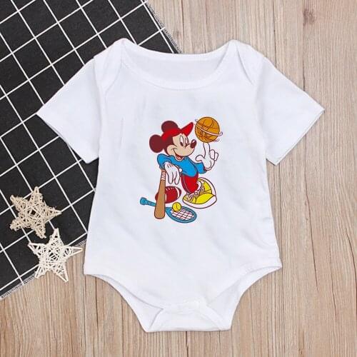 New Baby Boys Bodysuit Short Sleeve White Baby Boy Girl Clothes Mickey Mouse Disney Newborn Body bebe infantil Clothing Dropship