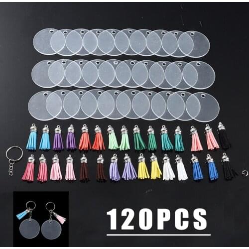 New 90pcs Clear Acrylic Keychain Blanks+ Tassel Accessory DIY Keychain Blanks Tassels With Key Rings DIY Decor Pendant