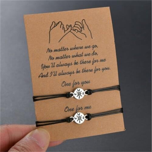 New Fashion Braided Black Rope Compass Charm Bracelet For Women Men 2020 Hot Wish Card Bracelet Friendship Jewelry Gift