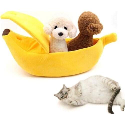 Pet Dog Kennel Crystal Velvet Fabric Banana Shape Cat Bed House Mat Durable Doggy Puppy Cushion Basket Warm Cat Sleeping Beds
