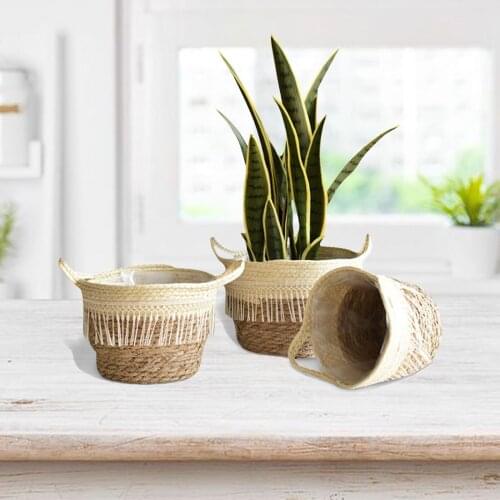 Braided Flowerpot with Large Grass Woven Green Bonsai Living Room Basket Decorated with Nordic Vine Woven Flowerpot Large Plante