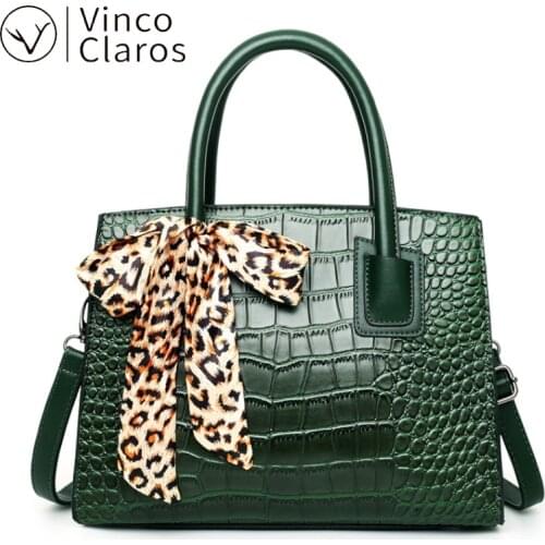 Luxury Crocodile Pattern Leather Designer Handbags High Quality Silk Scarf Shoulder Crossbody Bags for Women 2020 Large Capacity