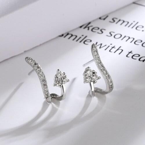 A Girl' Zircon Geometric Curve Stud Earrings for Women Sweet Party Jewelry Gifts 2021 New Arrival