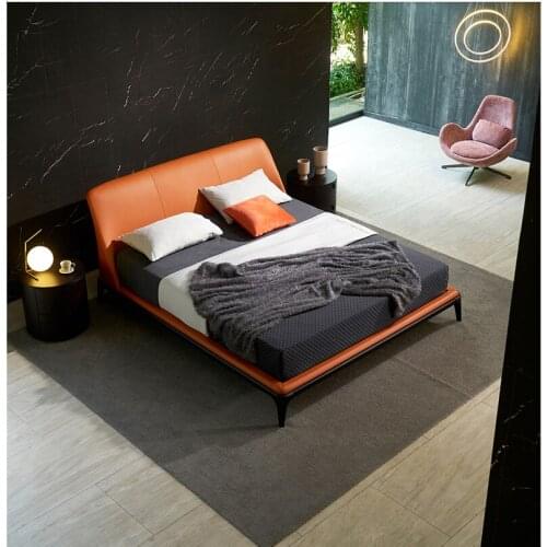 Nordic double bed modern minimalist technology cloth master bedroom leather fabric soft bed