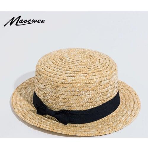 Straw Hats Summer Women Boater Beach Hat Female Casual Panama Hat Lady Ribbon Classic Bowknot Flat Sun Hat Women Fedoras Travel