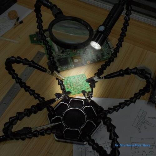 Third Hand Tools with 3X Magnifier Light 6 Flexible Arms Large Vise Base Holder