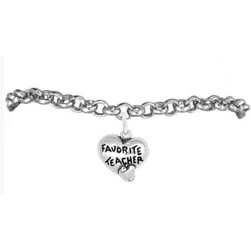 Apple shape antique silver tone Favorite Teacher charm 20cm long 5cm extender link chain Bracelet for teacher gift