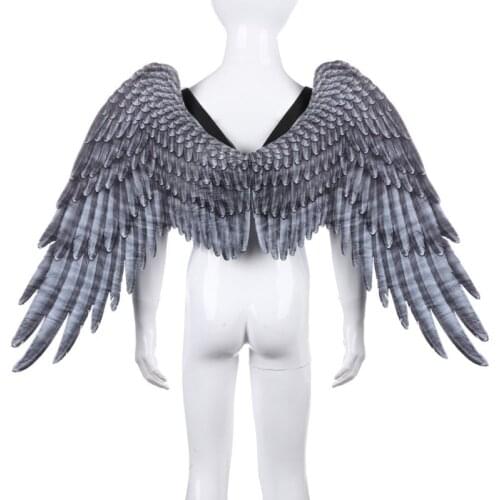 Adult Kids Halloween Black White Non Woven Feathers Angel Wings Evil Cosplay Costume Mardi Gras Pretend Play Dress Up Accessory