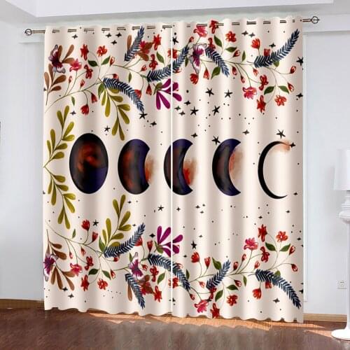 3D Printing Plant Multi Color Retro Shape Pattern Bedroom Living Room Curtain Custom Curtain Suit Bedroom with Hook Accessories