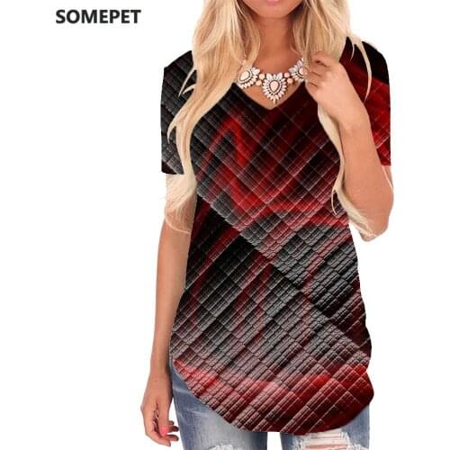 SOMEPET Psychedelic T-shirt women Abstract V-neck Tshirt Graphics T-shirts 3d Art Funny T shirts Womens Clothing Hip hop Printed
