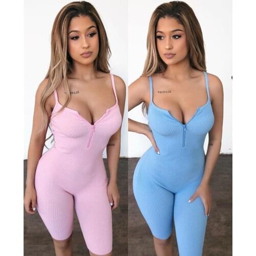 Skinny Spaghetti Strap Sleeveless Street Woman Rompers 2020 Bar Club Bodycon Sexy Zipper Bodysuit Jumpsuits Body Femme Playsuits