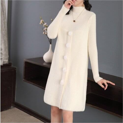 Autumn Winter Imitation Mink Half Turtleneck Women Sweater New Fashion Long Sleeve Loose Mid-Length Sweaters Ladies Jumper D3266