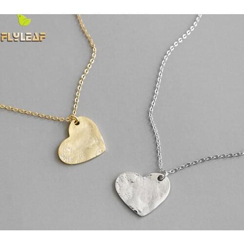 Flyleaf Irregular Face Heart Shape Gold Necklaces & Pendants Real 925 Sterling Silver Necklace For Women Chain Fine Jewelry