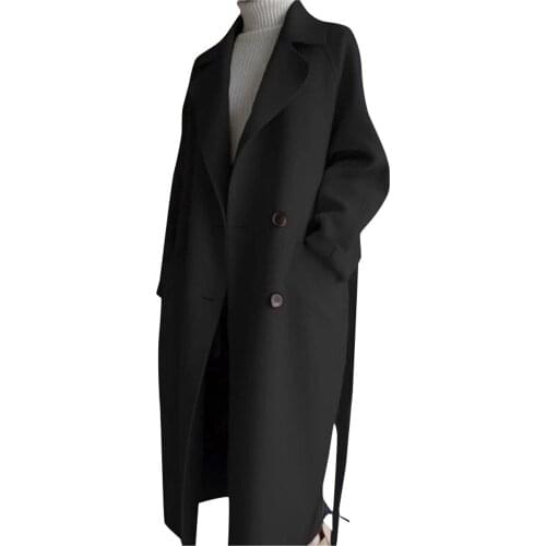 Winter Coat Women Wide Lapel Belt Pocket Wool Blend Coat Oversize Long Trench Coat Outwear Wool Coat Women Пальто Женское Осень