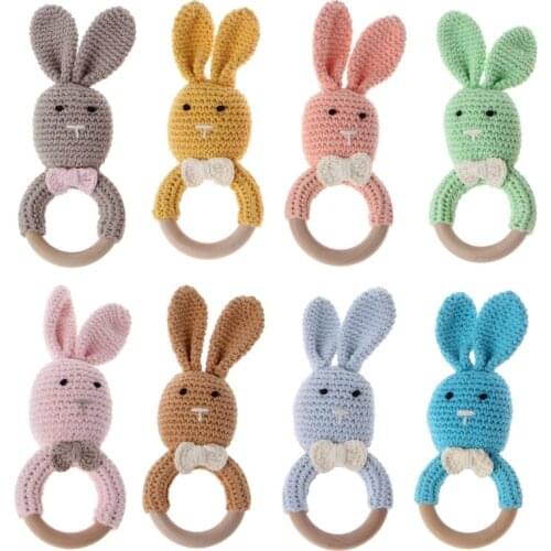 1/2Pcs/Set Baby Wooden Teether Bracelet Crochet Bunny Teething Ring Chewing Toy