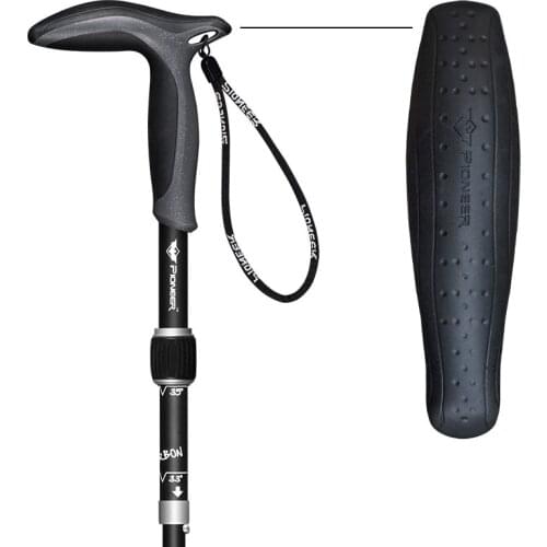 Pioneer 1 Pc Carbon Fiber T Handle Walking Trekking Sticks Pole For Outdoor Hiking Camping 5 Sections Matte Ultralight