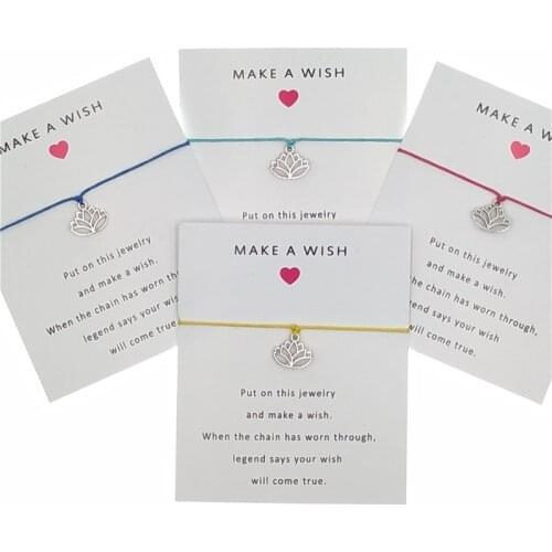 10PC/lot Fashion Lotus Charms Bracelet Friendship Make a Wish Charm Wax Cord Bracelets Gifts for Women & Men Jewelry Custom