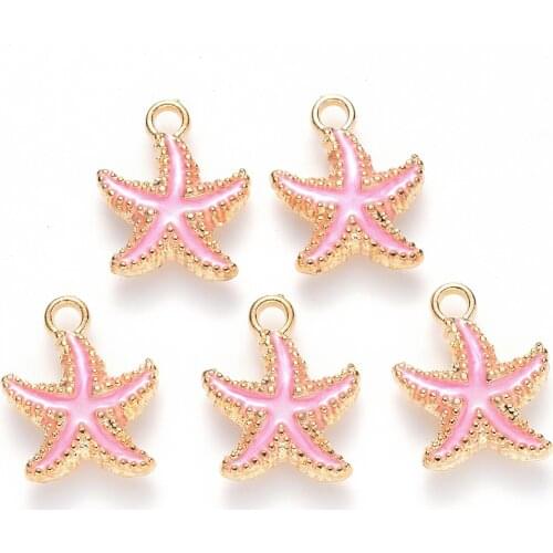 10pcs White Pink Starfish Charms Light Gold Color Alloy Enamel Pendants Charms For Bracelet Necklace Jewelry DIY Accessory