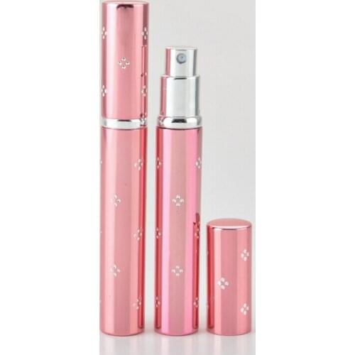 200pcs fashion Portable Refillable Flower Pink Bottle 3ml Aluminum Empty Travel Spray Inside Glass Perfume Bottles
