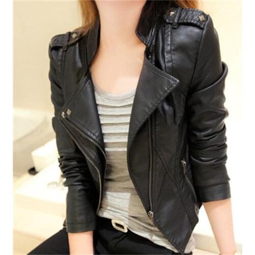 2017 Winter Winter Black Lady Leather Jacket Soft Leather Leather Coat Stand Collar Motorcycle Jacket AL140