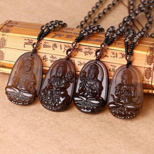 2020 Natural Brown Quartz Carved Drop Pendant Necklace Amulet Lucky Pendant Maitreya Auspicious Necklace Jewelry for Women Men