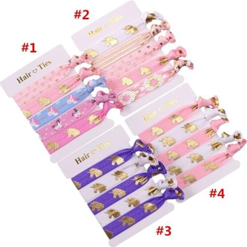 30 card/lot, Unicorn printed Knotted Girl FOE fold over elastic Hair Ties elastic Hair fashion Accessories