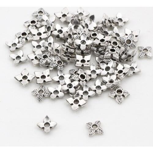 8mm 50pcs Beads Cap Antique Silver Plated Color Flower Shape Bead End Caps Findings For Women Jewelry Making End Caps -Q5-02