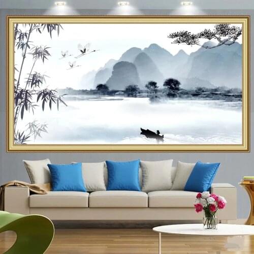 Abstract Painting Large Blue Mountain Landscape Canvas Painting Nordic Posters and Prints Wall Art Chinese Print Ink Painting