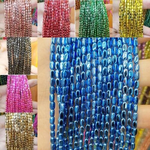 2*4mm Hematite Loose Beads Natural Stone Colorful Plating Faceted Cuboid Beaded Women Jewelry Making DIY Bracelet Necklace Parts