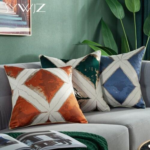 Luxury Orange Cushion Cover Geometric Jacquard Lumbar Pillow Case Sofa Bed Decorative Pillows 45x45cm Home Decor funda cojin