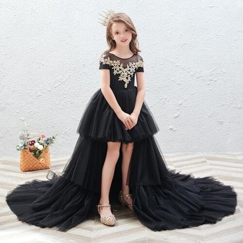 Flower Girl Mermaid Long Dress Children Wedding Bridemaid Dresses Kids Tutu Tulle Gowns Girl Boutique Party Wear Elegant Frocks