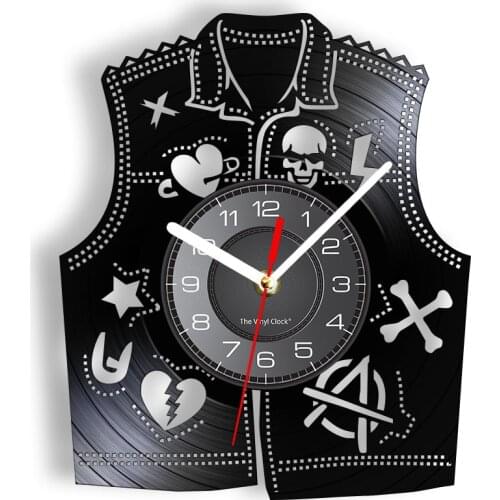 Punk Style Skull Aesthetics Vinyl Album Re-purposed Record Clock Man cave Decor Skull Waistcoat Laser Cut Longplay Wall Clock