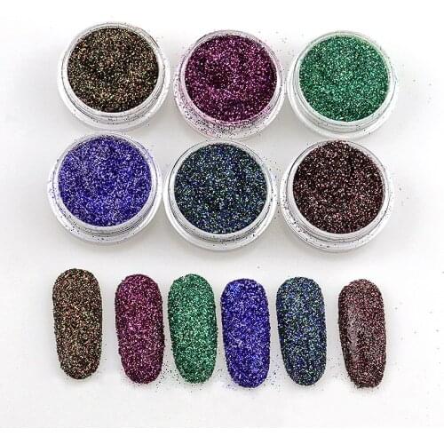 HOLO Micro Glitters 6 Bottles Glitter Fall Holographic Fun Neon Microglitters Manicure Beauty Nail Salon Decorations Charms