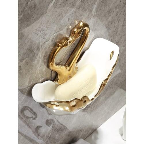 Ceramic Soap Dish Perforation-free and Wall-mounted Soap Dish Multifunctional Storage Box Home Bathroom Wall Hanging Decoration