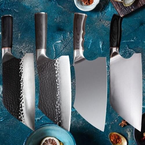Forged Butcher Kitchen Knives 4 Pcs Set Serbian Kiritsuke Chef Knife Tool High-carbon Clad Steel Cleaver Filleting Slicing Knife