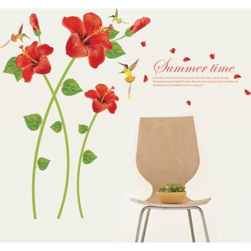 Red Beauty Flowers Decals Bedroom Living Room Entrance TV Background Decorative Wall Stickers PVC art Murals Removable Papers