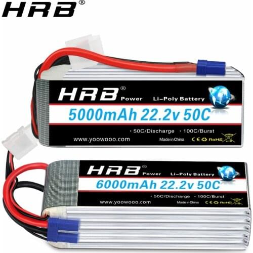 HRB 6S Lipo Battery 22.2v 3300mah 4000mah 5000mah 6000mah Drone Battery with XT90 EC5 connector for SAB helicopter WJ-700 800