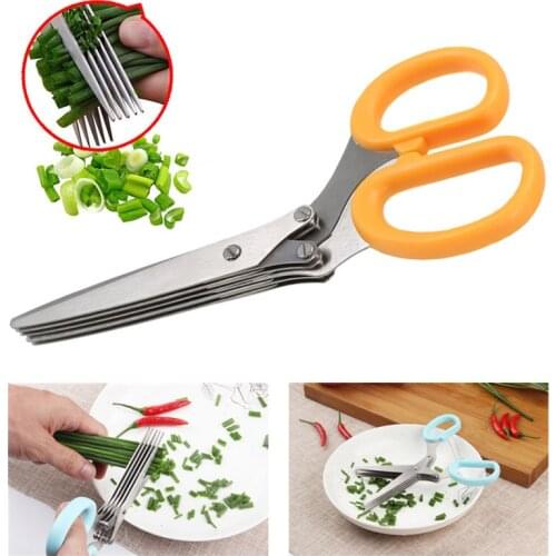 Multi-functional Stainless Steel Kitchen Knives 5 Layers Scissors Practical Shallot Shredded Spices Shredded Knife Cut Onion